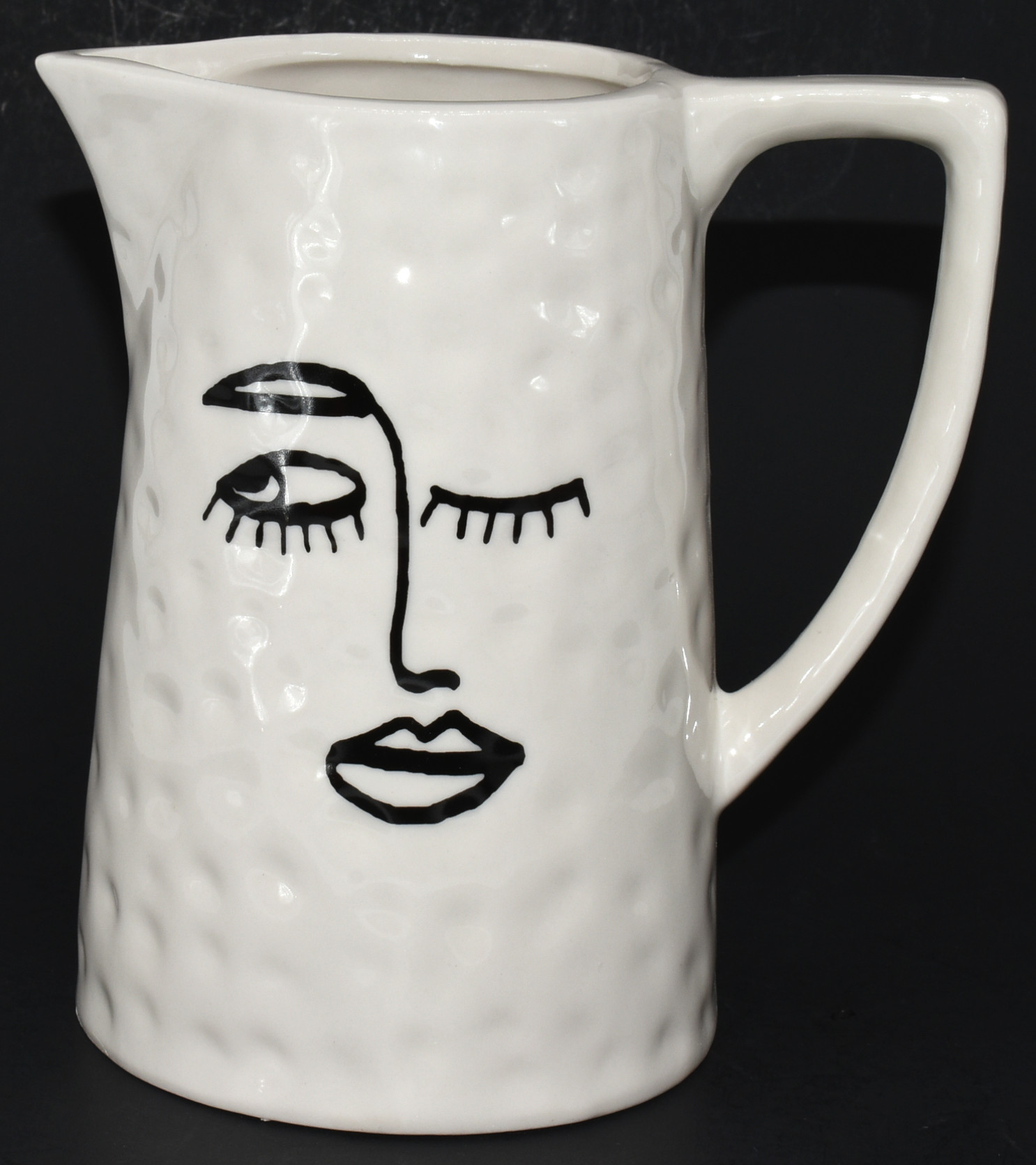 PITCHER,  CERAMIC,  WHITE,  WITH FACE