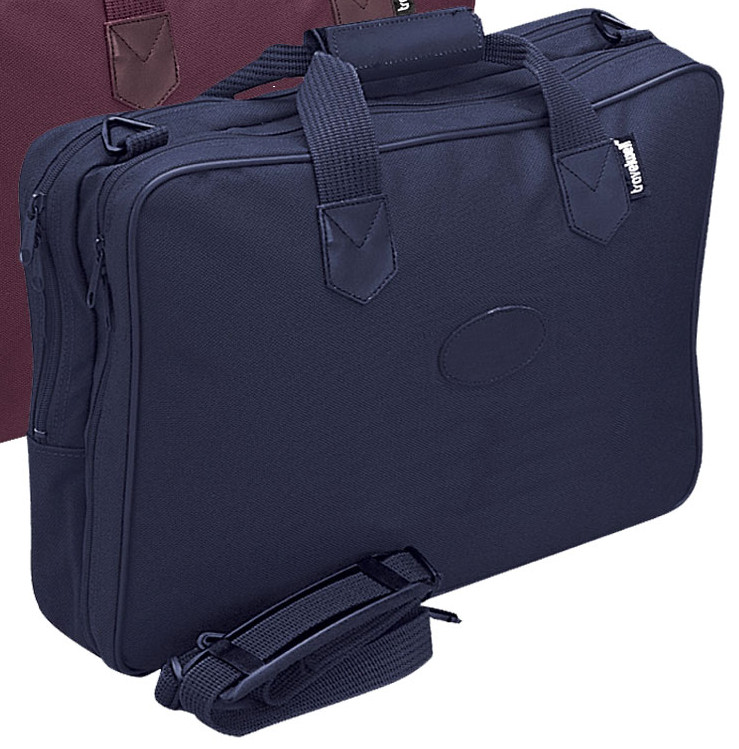 BRIEFCASE,  DOUBLE COMPARTMENT,  LEATHER TRIM,  NAVY