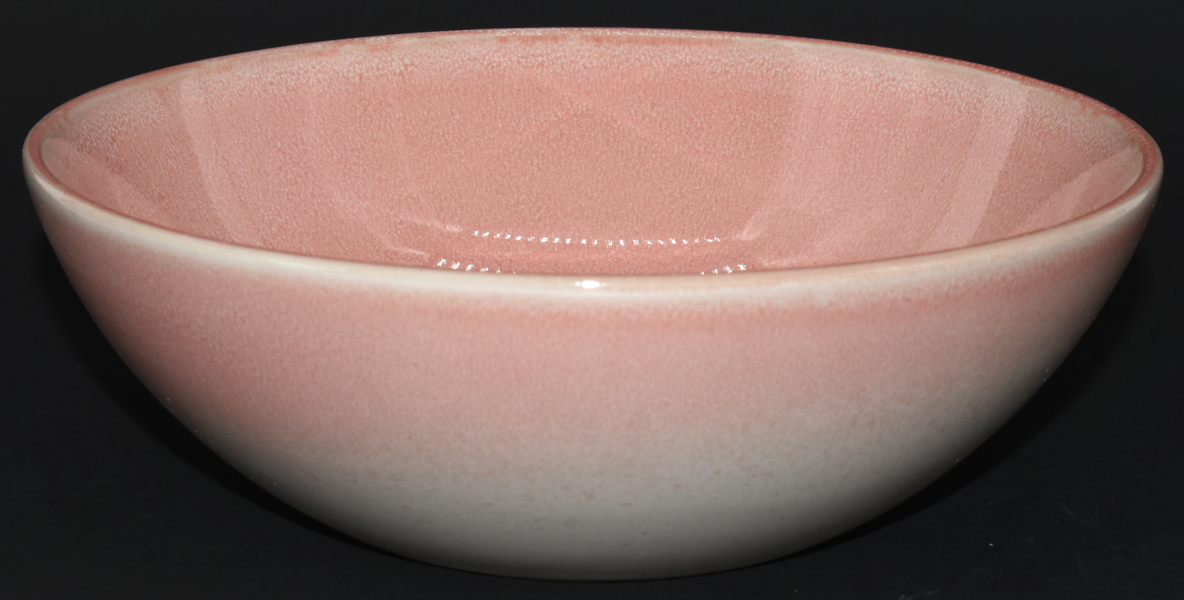 BOWL,  7 IN,  CERAMIC,  PINK AND WHITE,  STRIPES