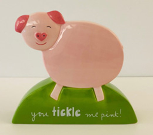 BANK,  PIG,  YOU TICKLE ME PINK CERAMIC,  8IN.X2IN.X7IN.