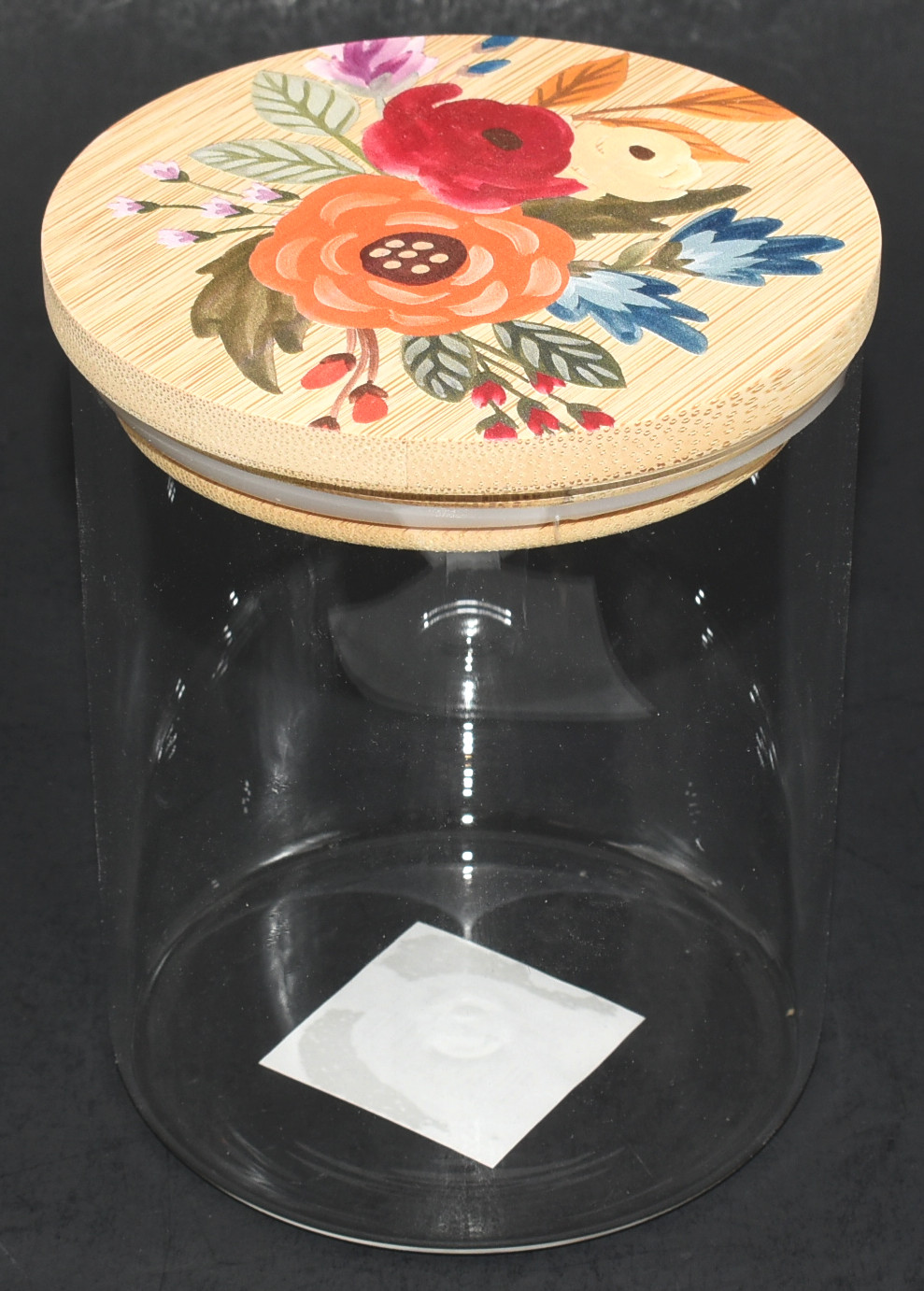 CANISTER,  GLASS,  24 OZ,  BAMBOO LID, HARVEST GARDEN, PRINTED LID