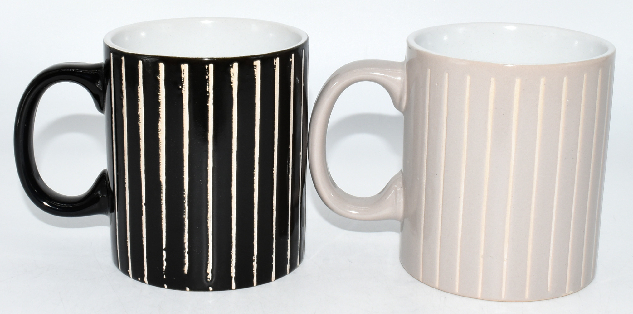 MUG,  14 OZ,  CERAMIC,  STRIPED,  BLACK AND WHITE