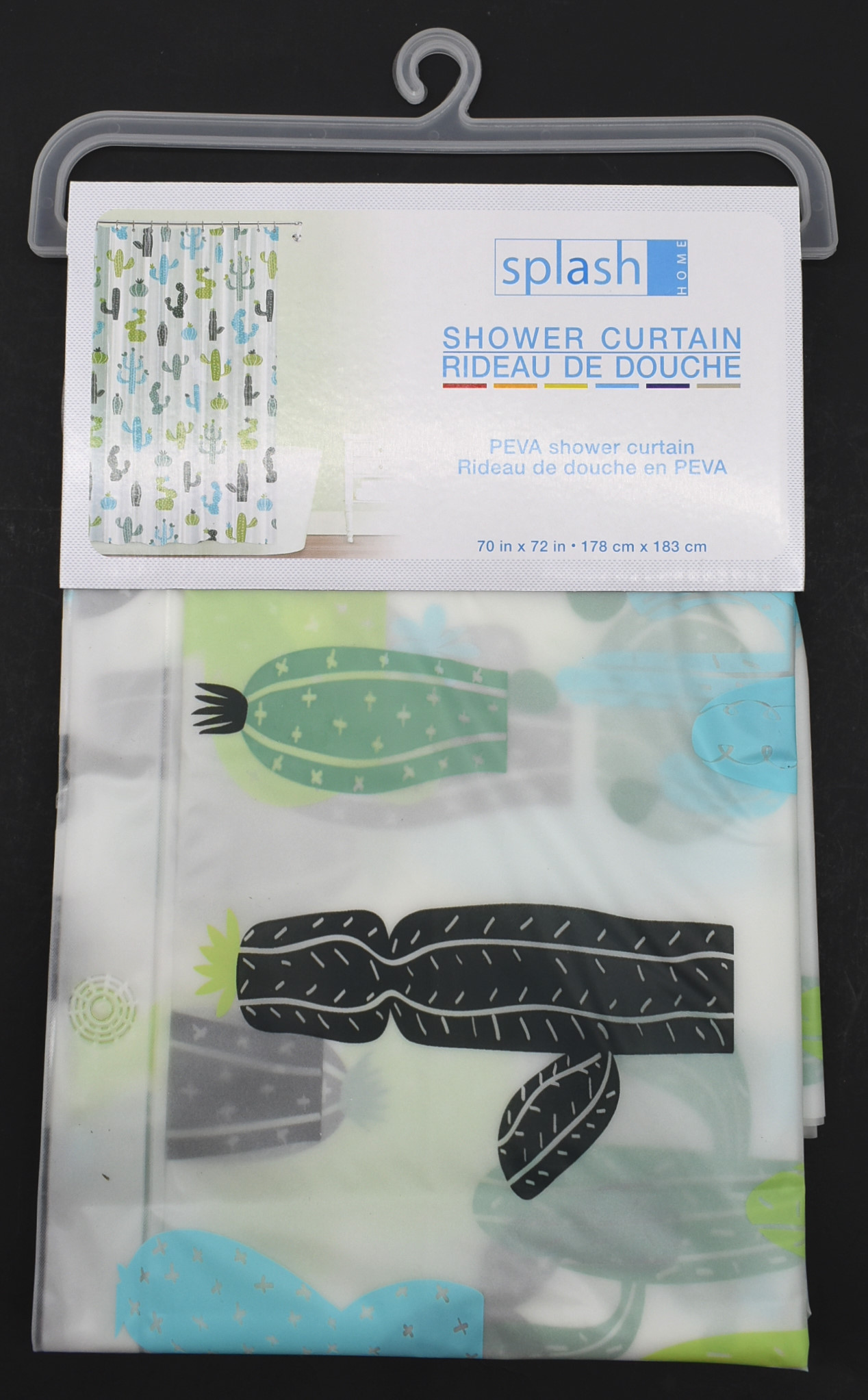 SHOWER CURTAIN,  PEVA,  MOJAVE GREEN AND BLUE CACTI