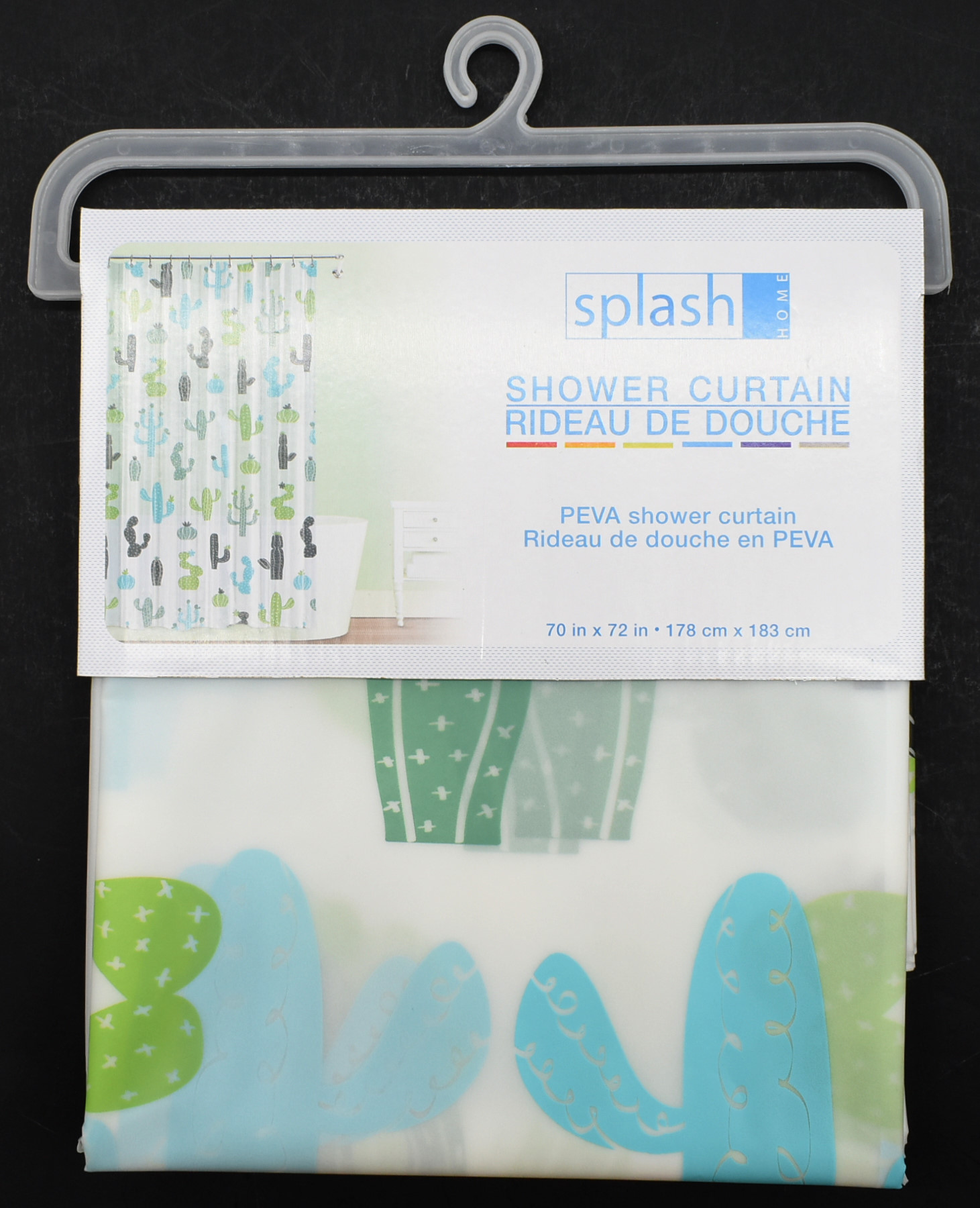SHOWER CURTAIN,  PEVA,  MOJAVE GREEN AND BLUE CACTI