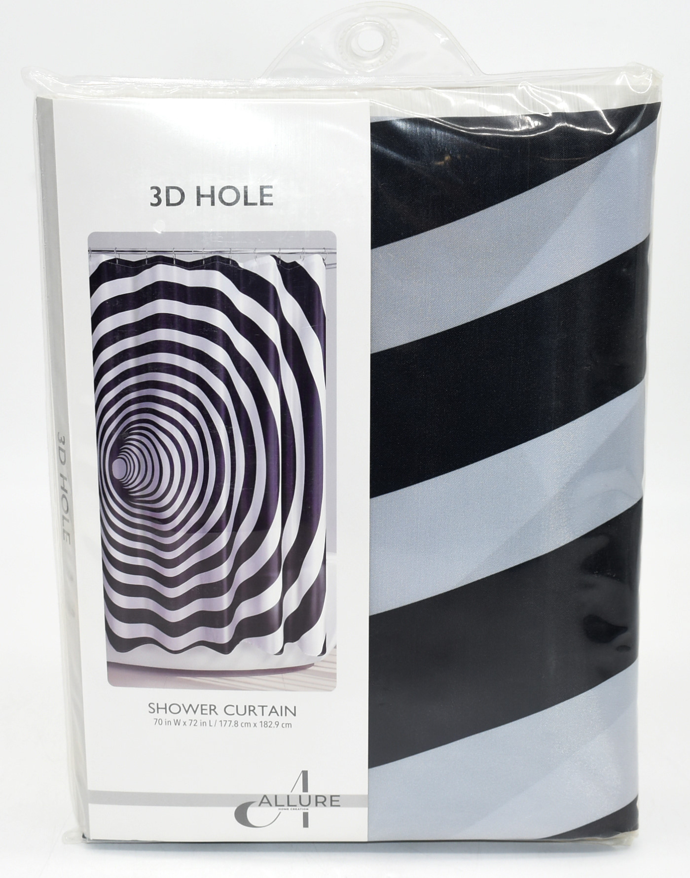 SHOWER CURTAIN,  FABRIC,  70X72,  3D HOLE,  BLACK AND WHITE