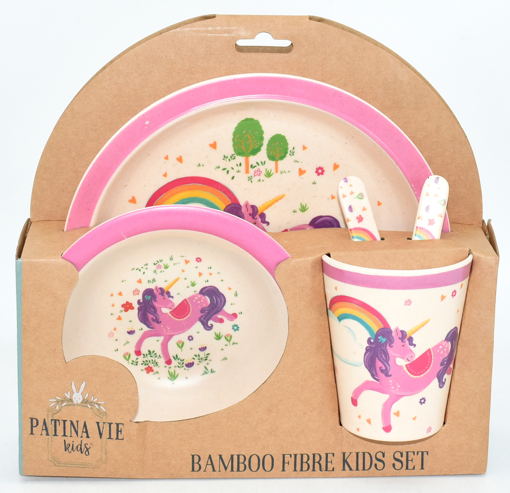 DINNERWARE 5PC SET, RAINBOW UNICORN, BAMBOO