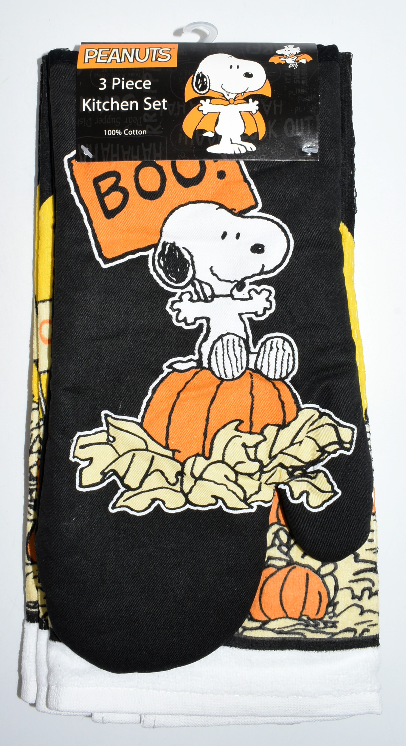 DISHTOWEL OVEN MITT 3PC SET SNOOPY GREAT PUMPKIN