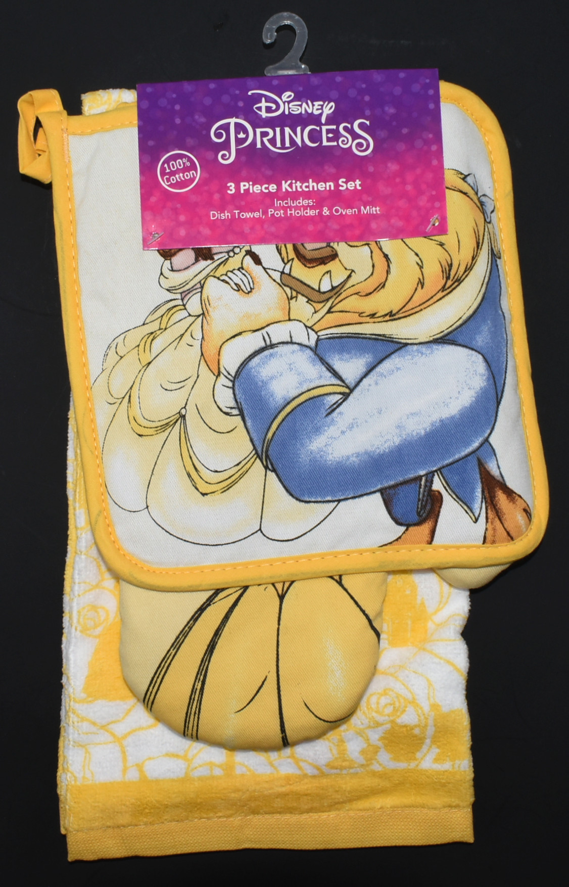 DISHTOWEL OVEN MITT POT HOLDER 3PC SET BEAUTY & THE BEAST