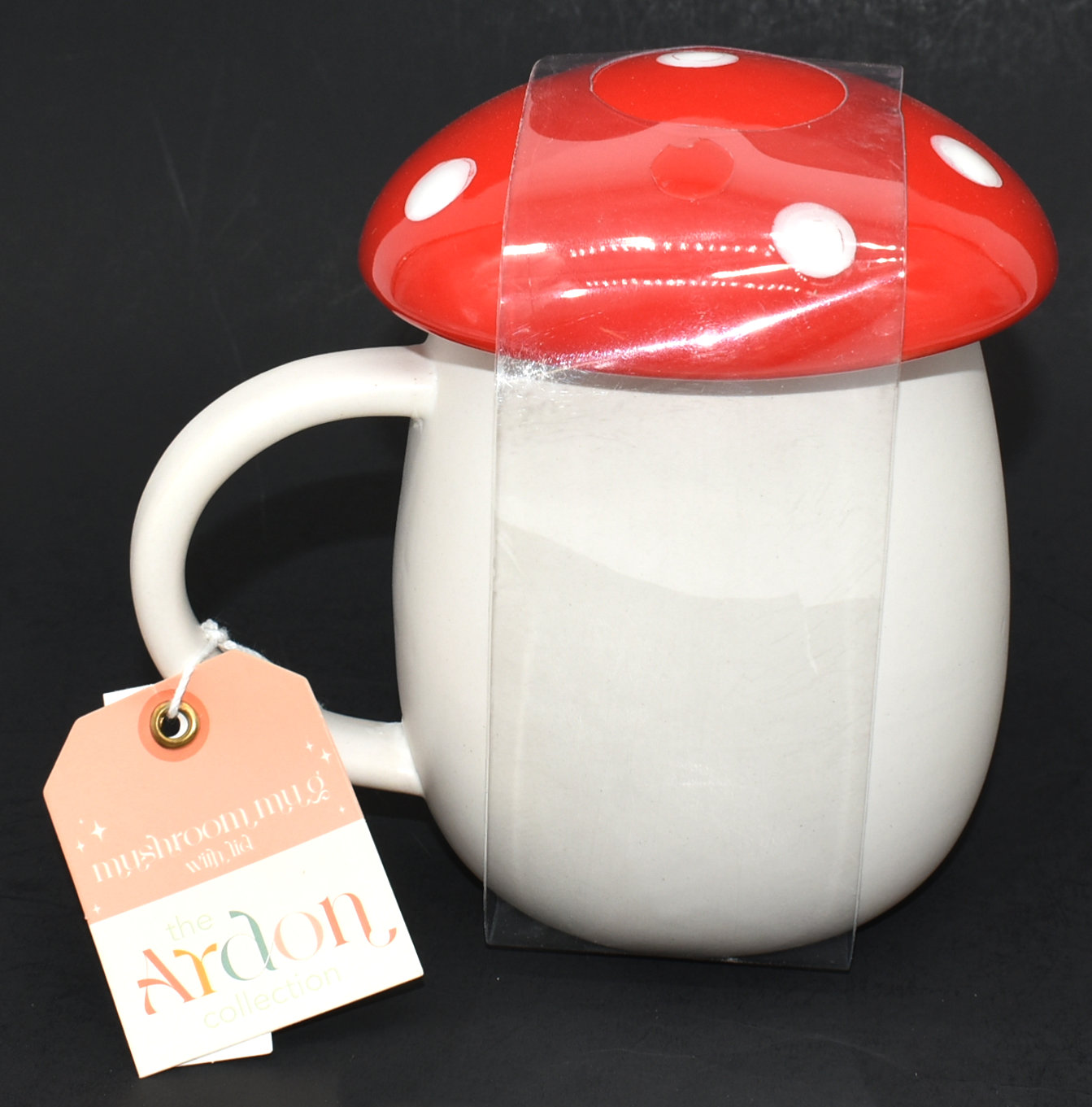 MUG WITH MUSHROOM LID, 16OZ,  PORCELAIN