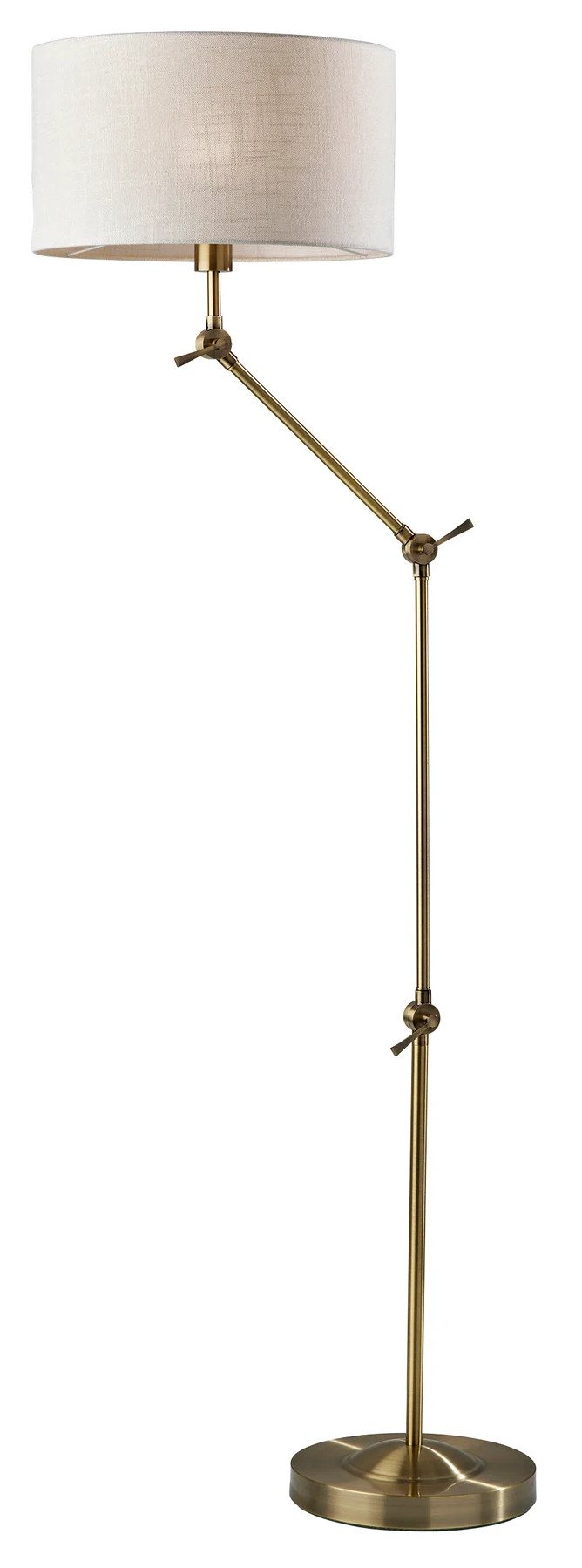 LAMP,  FLOOR,  65H,  ADJUSTABLE,  ANTIQUE BRASS BASE, IVORY SHADE