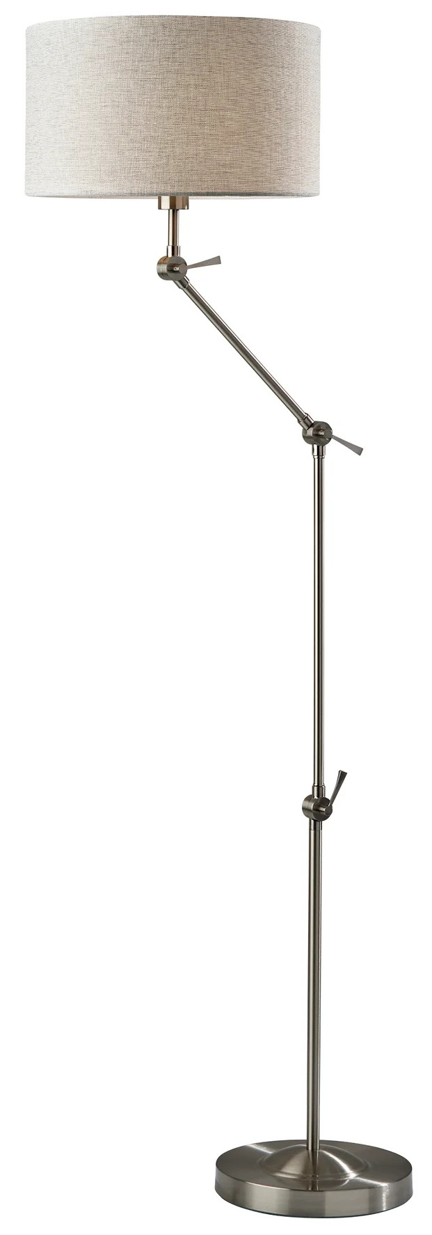 LAMP,  FLOOR,  65H,  ADJUSTABLE,  BRUSHED STEEL BASE, TAUPE SHADE