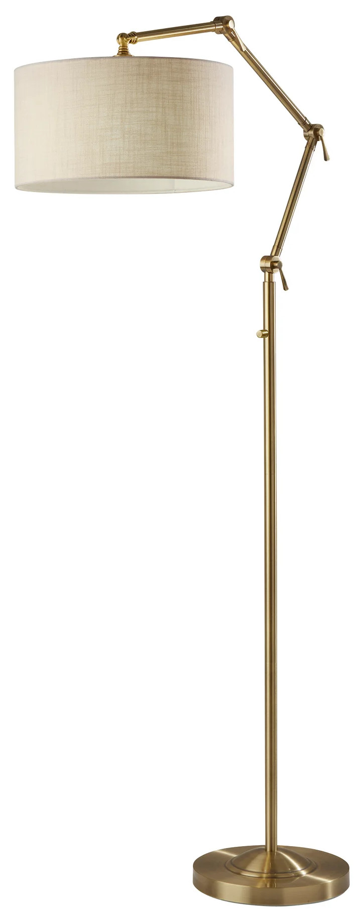 LAMP,  FLOOR,  64-77H,  ANTIQUE BRASS BASE,  CREAM SHADE