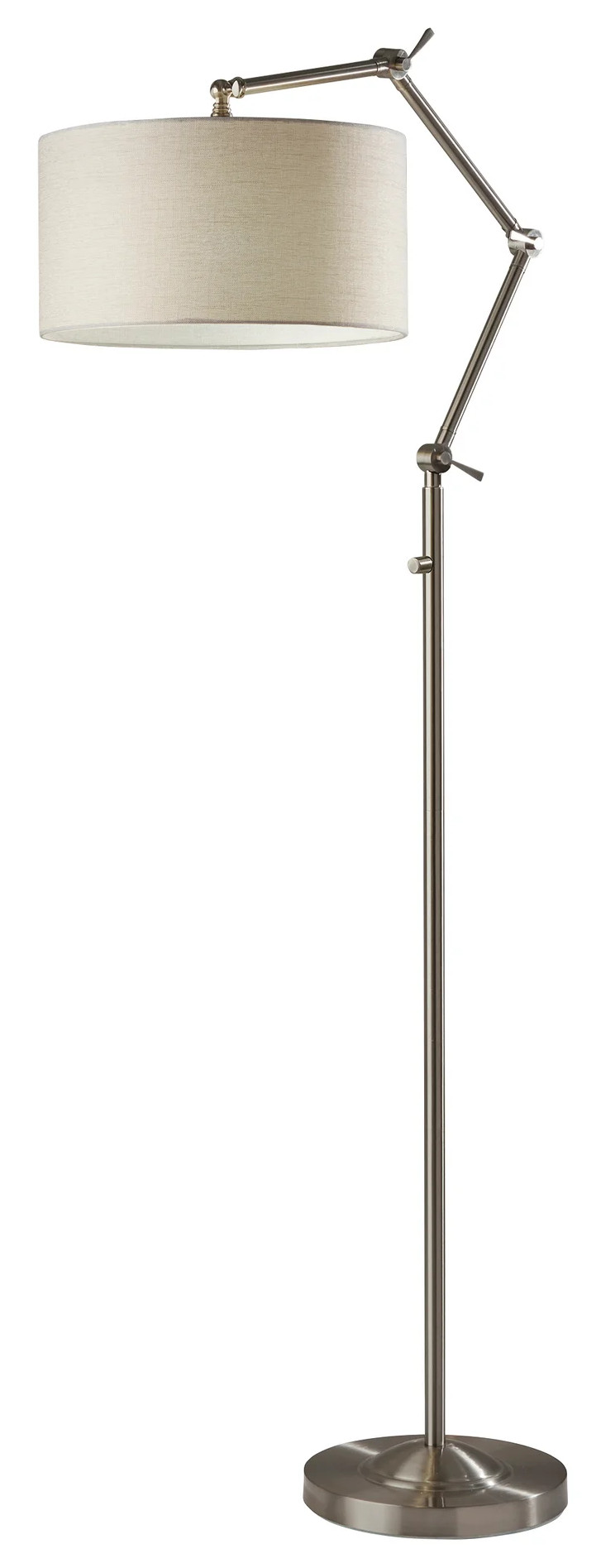LAMP,  FLOOR,  64-77H,  BRUSHED STEEL BASE,  TAUPE SHADE