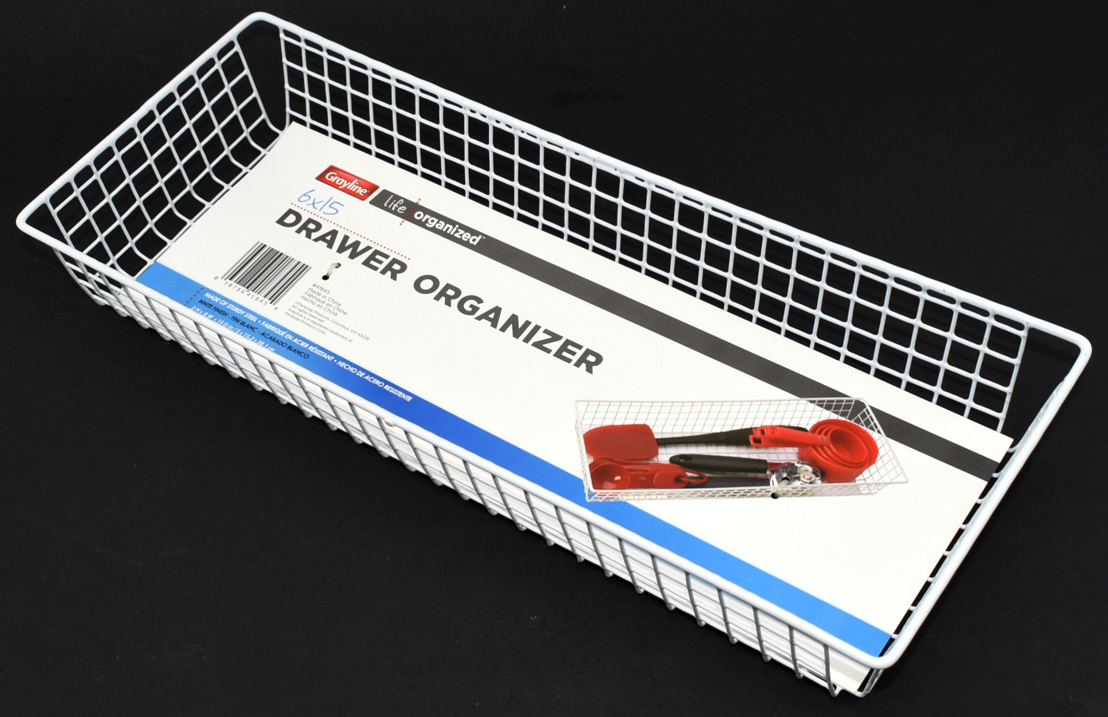 ORGANIZER,  DRAWER,  WIRE,  WHITE 2 X 6 X 15 IN