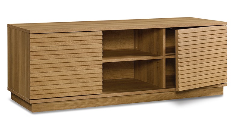TV STAND, FOR TV'S UP TO 60IN, 2 DOORS/SHELVES, OAK, LINE ART, RTA