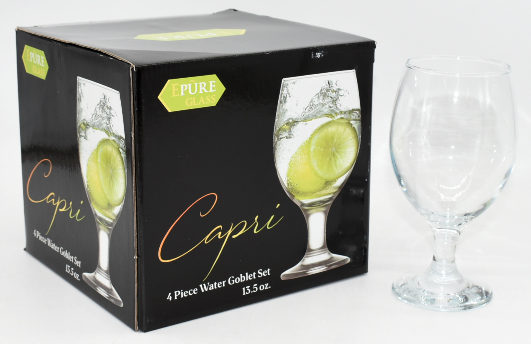 WATER GOBLET 4PC SET 13.5OZ CAPRI COLOR RETAIL BOX