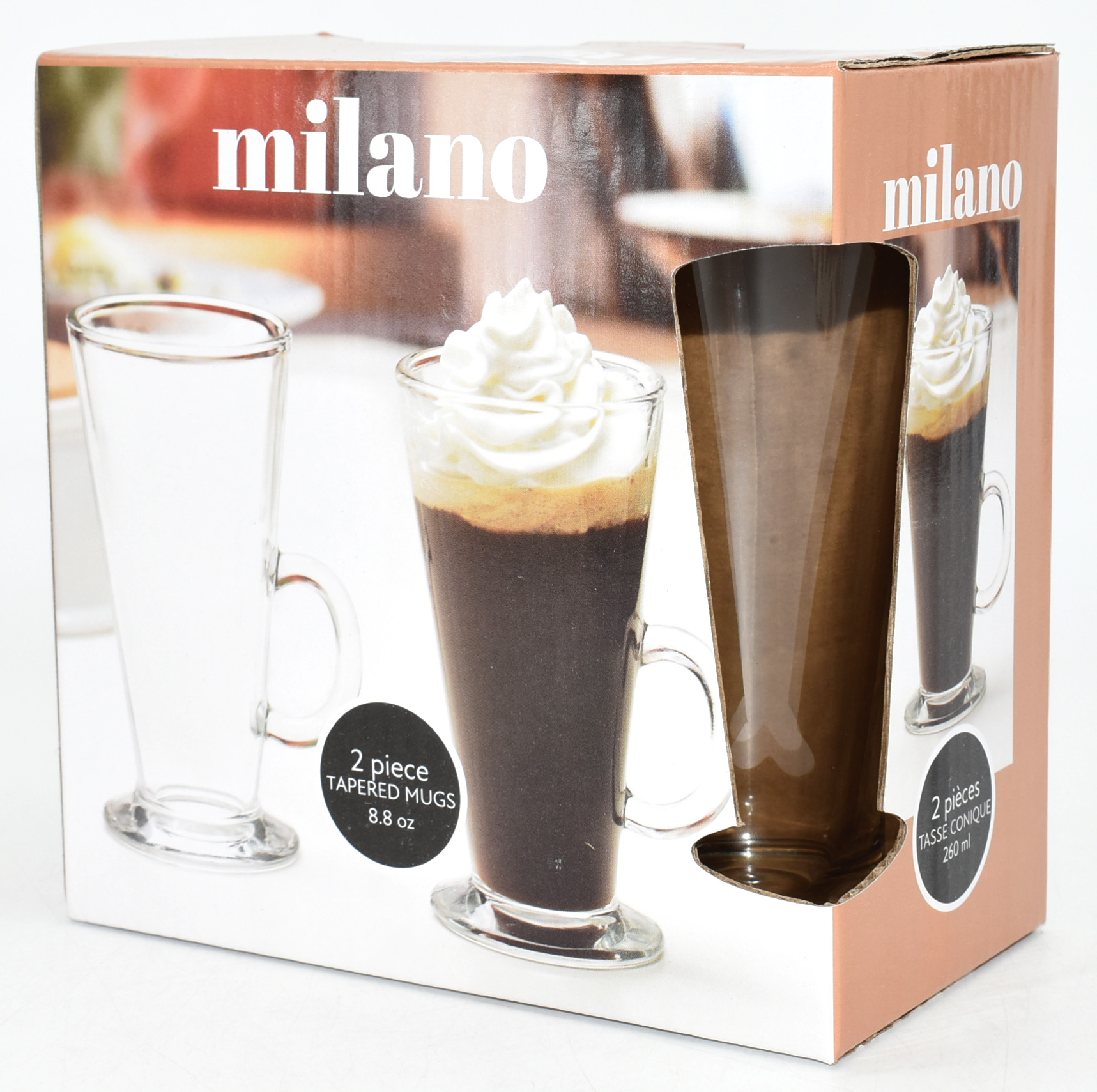 MUG 2PC SET, 8.8OZ, TAPERED, HOT BEVERAGE, GLASS