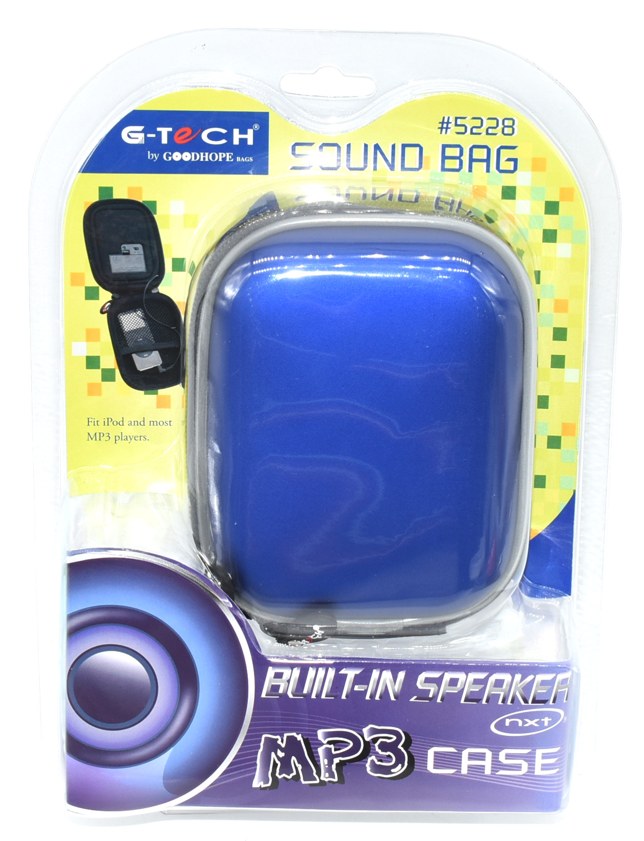 EAR PHONE CASE,  ZIP UP,  WITH BUILT IN SPEAKER,  BLUE