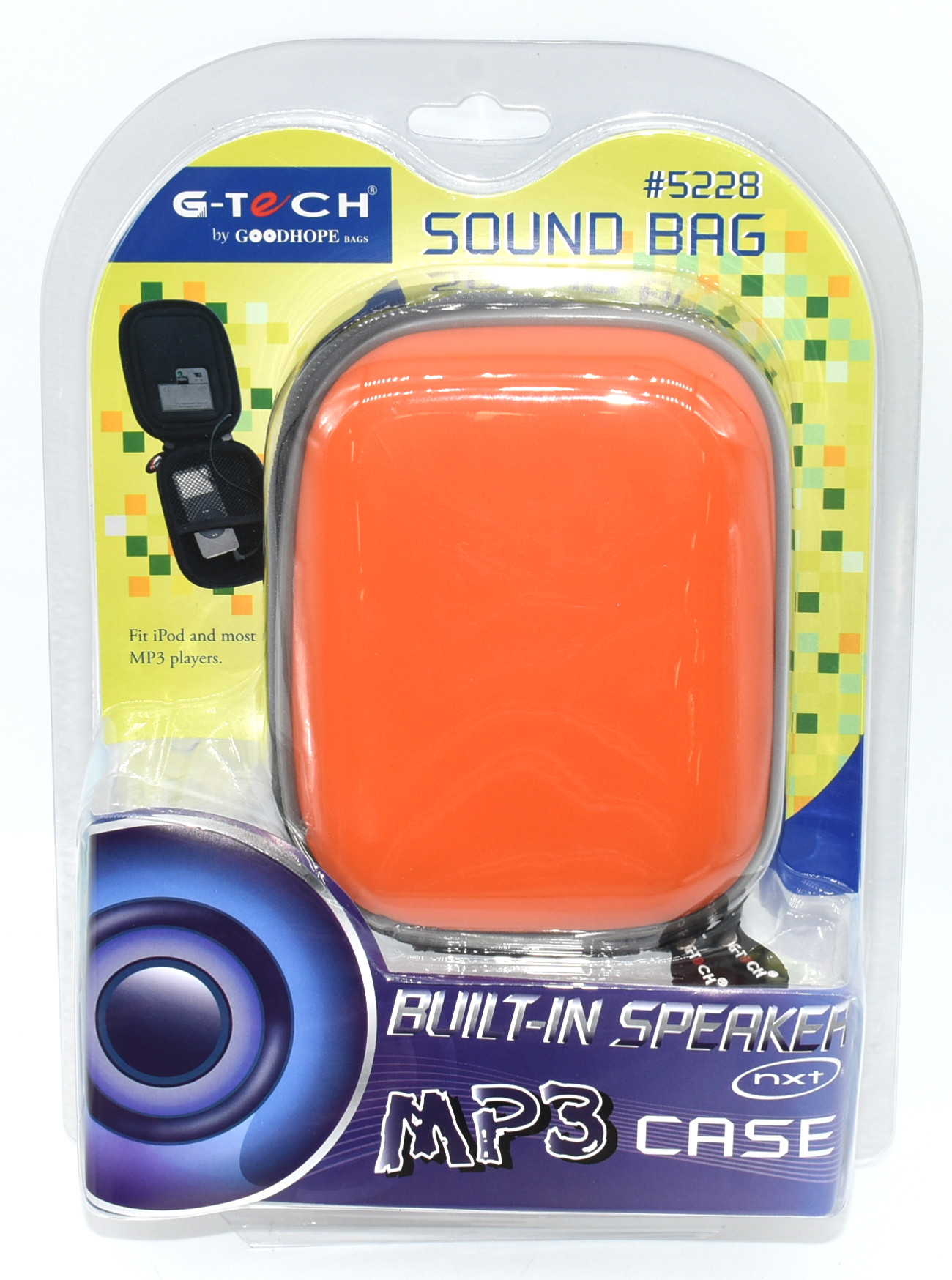 EAR PHONE CASE,  ZIP UP,  WITH BUILT IN SPEAKER,  ORANGE