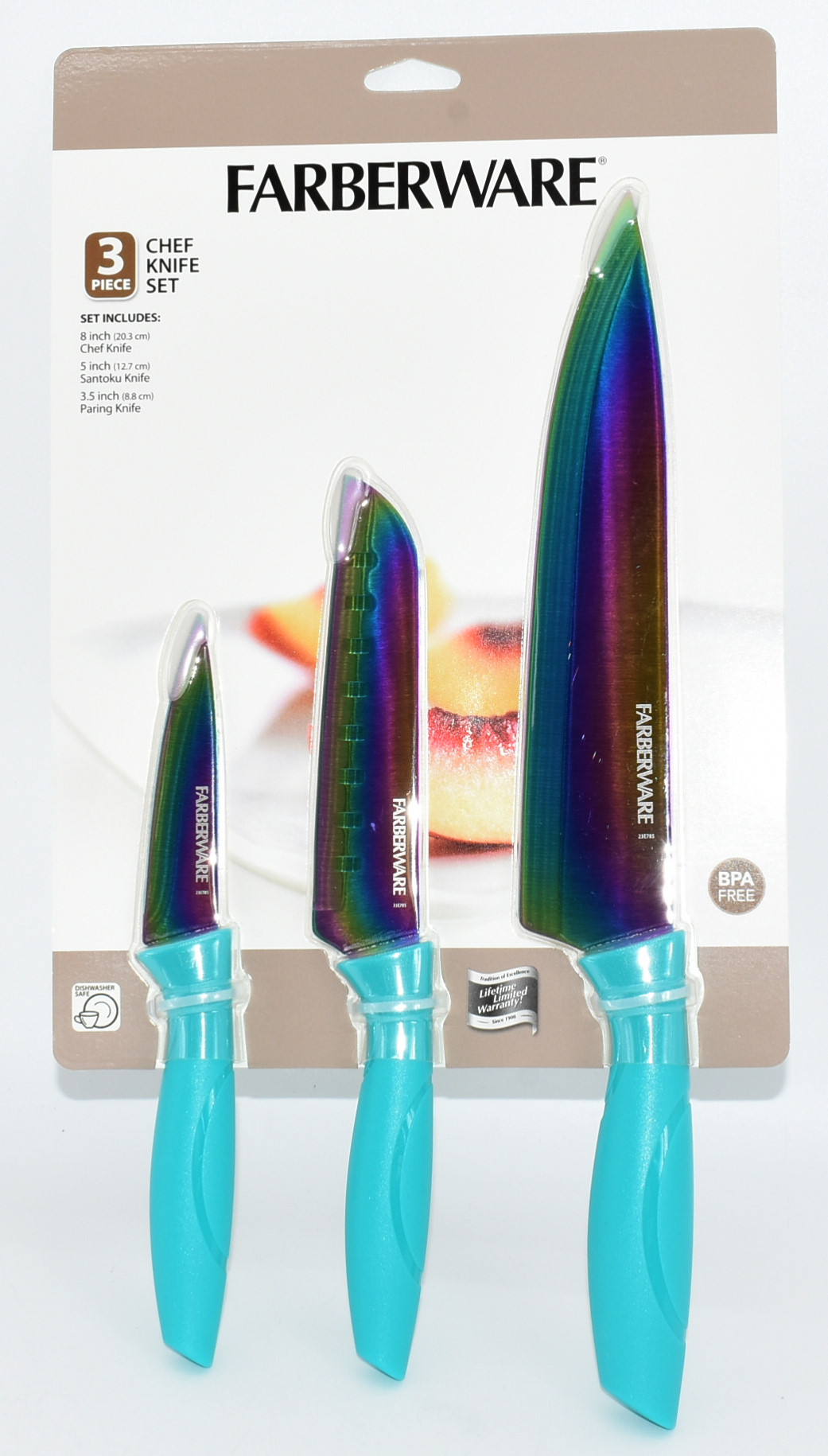 3PC CHEF SET, RAINBOW W/TEAL FARBERWARE **NO ONLINE SALES**