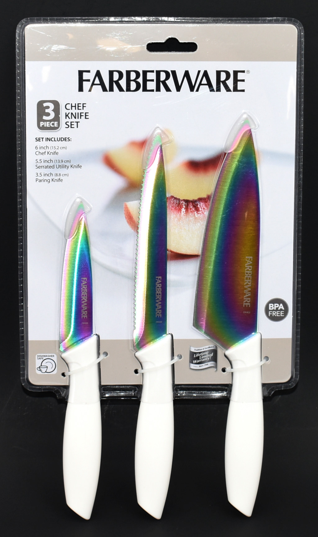 KNIFE SET 3PC CHEF RAINBOW FRBRWR WHITE HNDLS **NO ONLINE