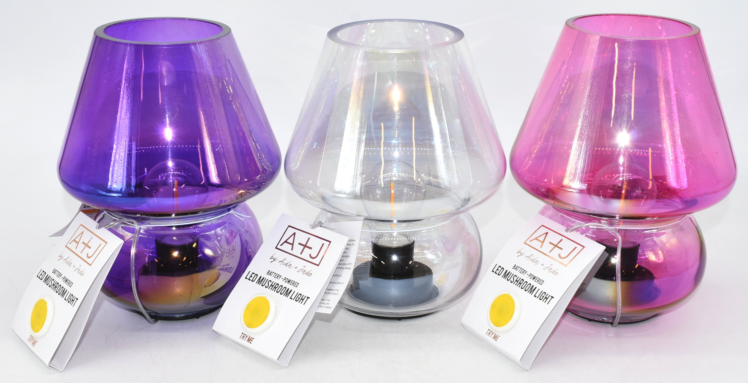 LAMP, 5.9X7.48IN, ASST. PINK,  CLEAR, PURPLE, BATTERY OPERATED