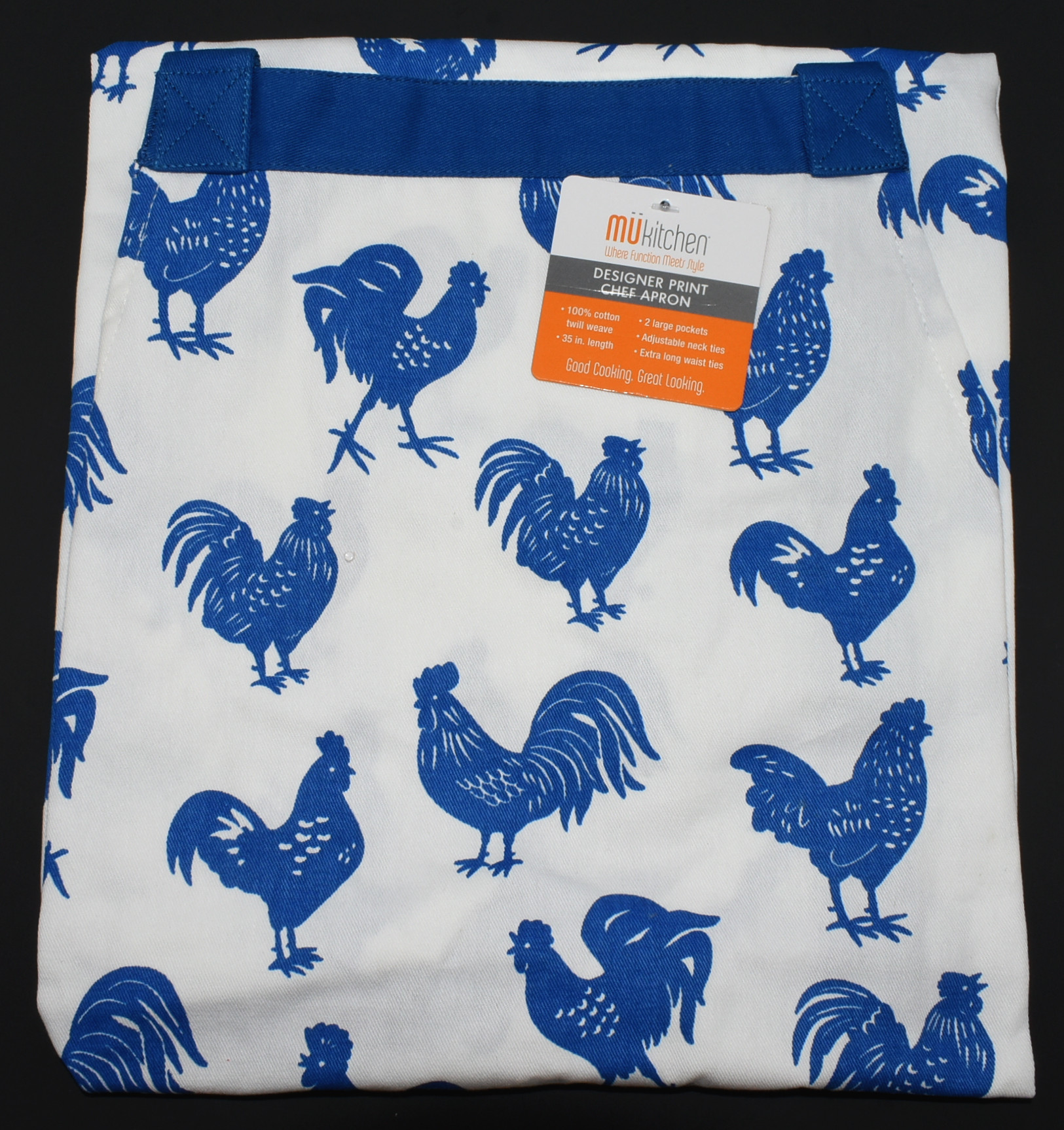 APRON, BLUE ROOSTER