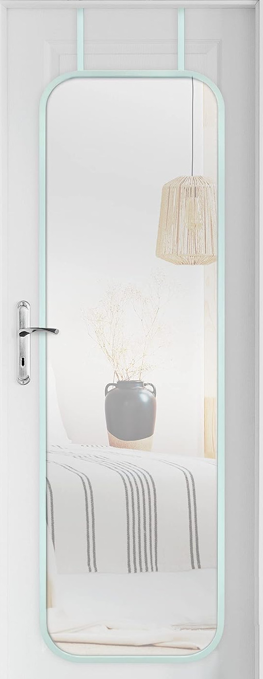 MIRROR, FRAMED, 17X55IN, METAL,  OVER THE DOOR, LIGHT AQUA