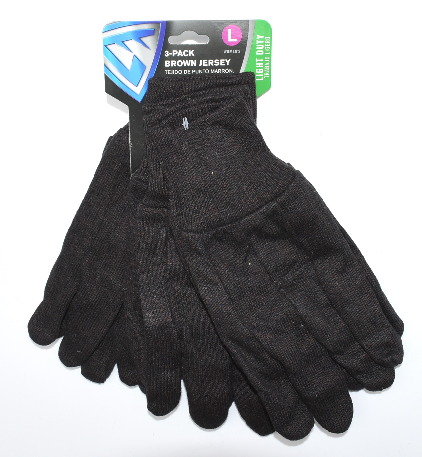 GLOVES, LARGE, 3PR, WOMENS, JERSEY BROWN