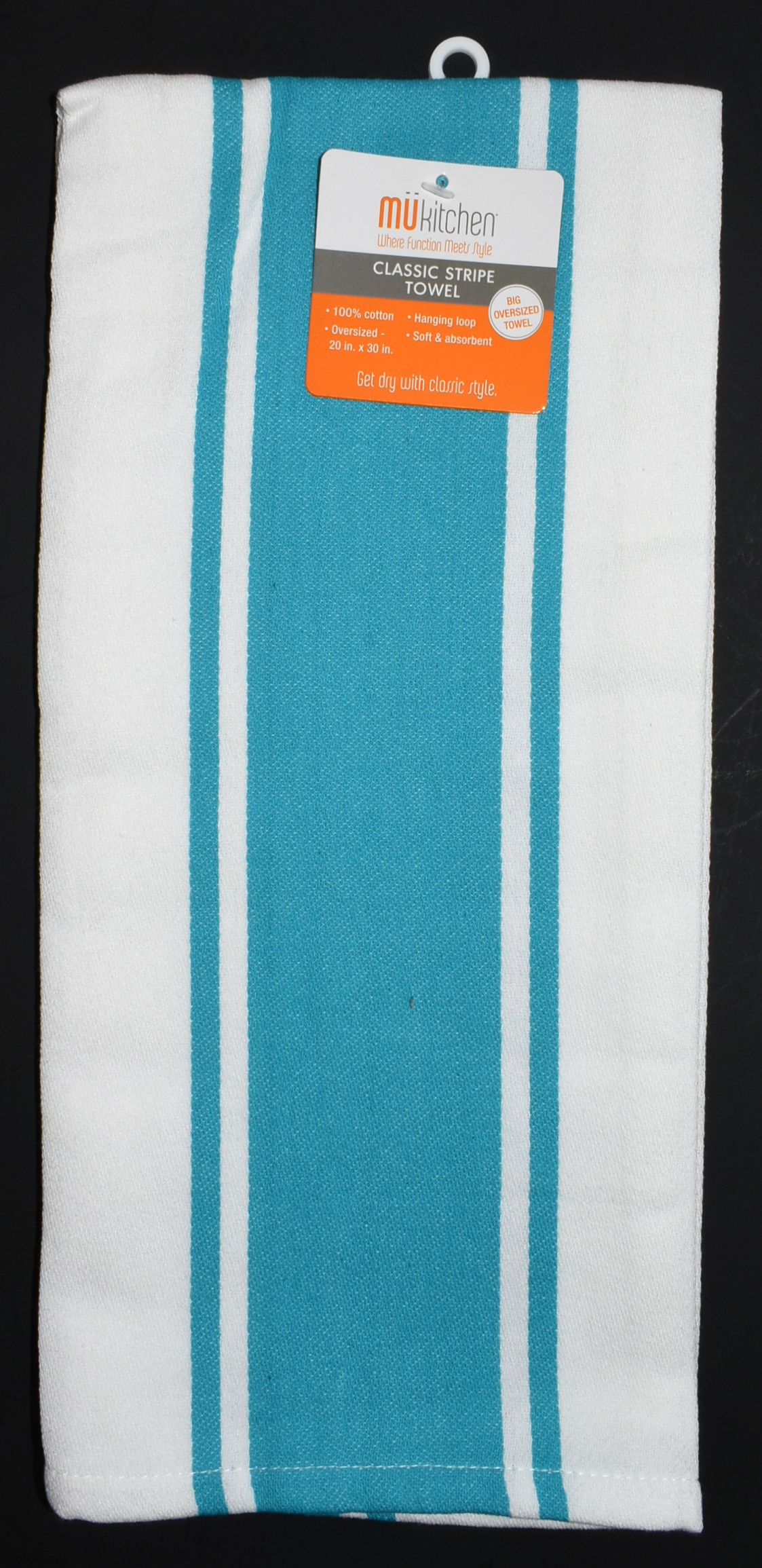 DISH TOWEL, AQUAMARINE, CLASSIC STRIPE