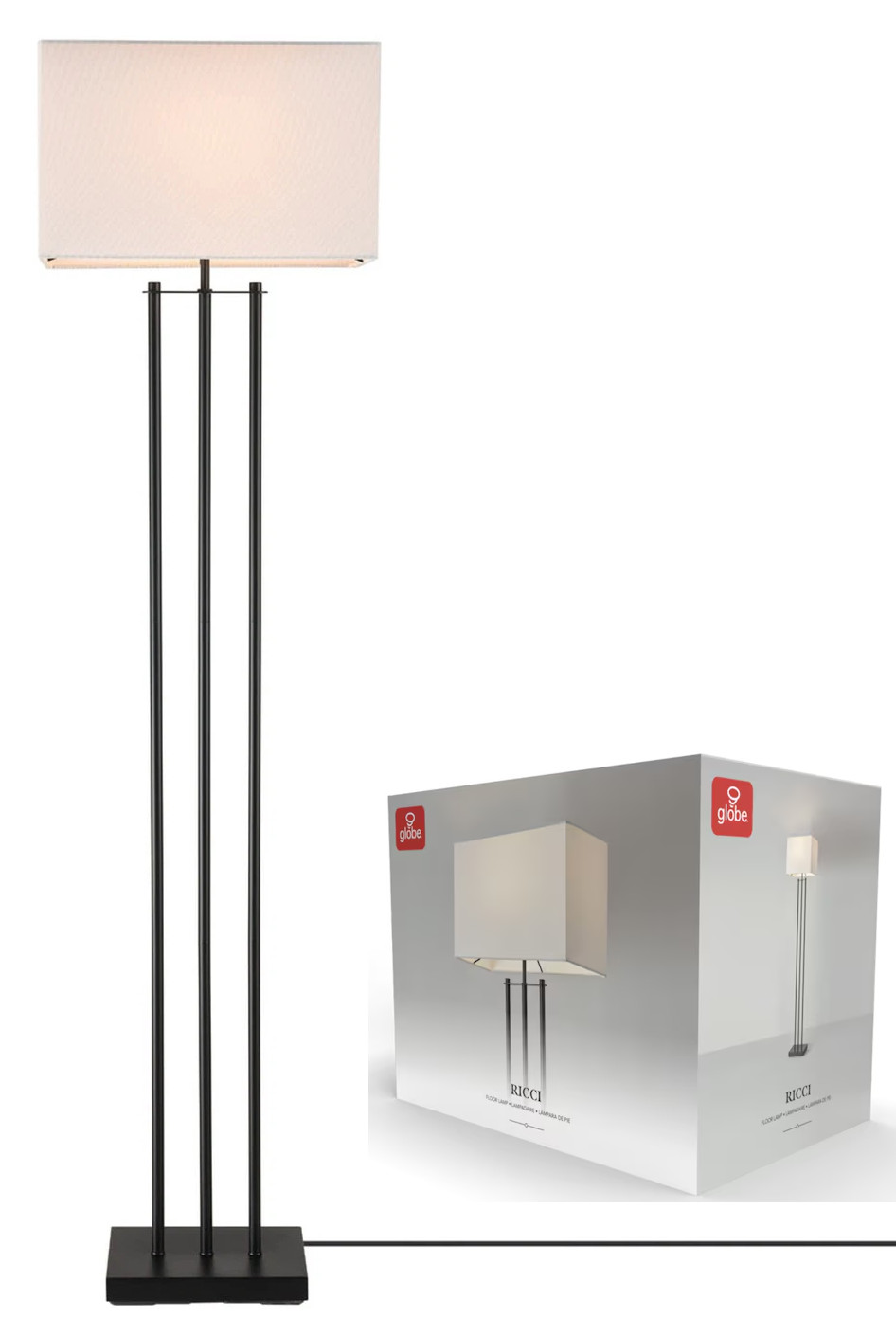 LAMP,  FLOOR,  60H,  MATTE BLACK BASE,  WHITE SHADE,  COLOR BOX