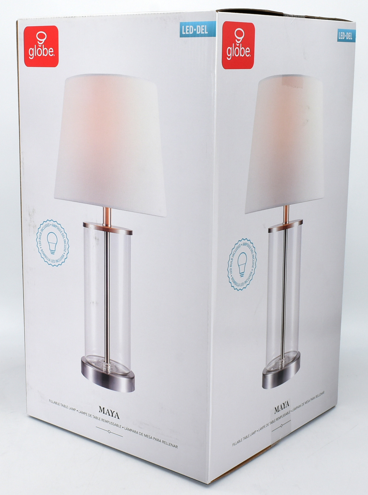 LAMP,  TABLE,  20H,  FILLABLE,  GLASS BASE,  WHITE LINEN SHADE, 