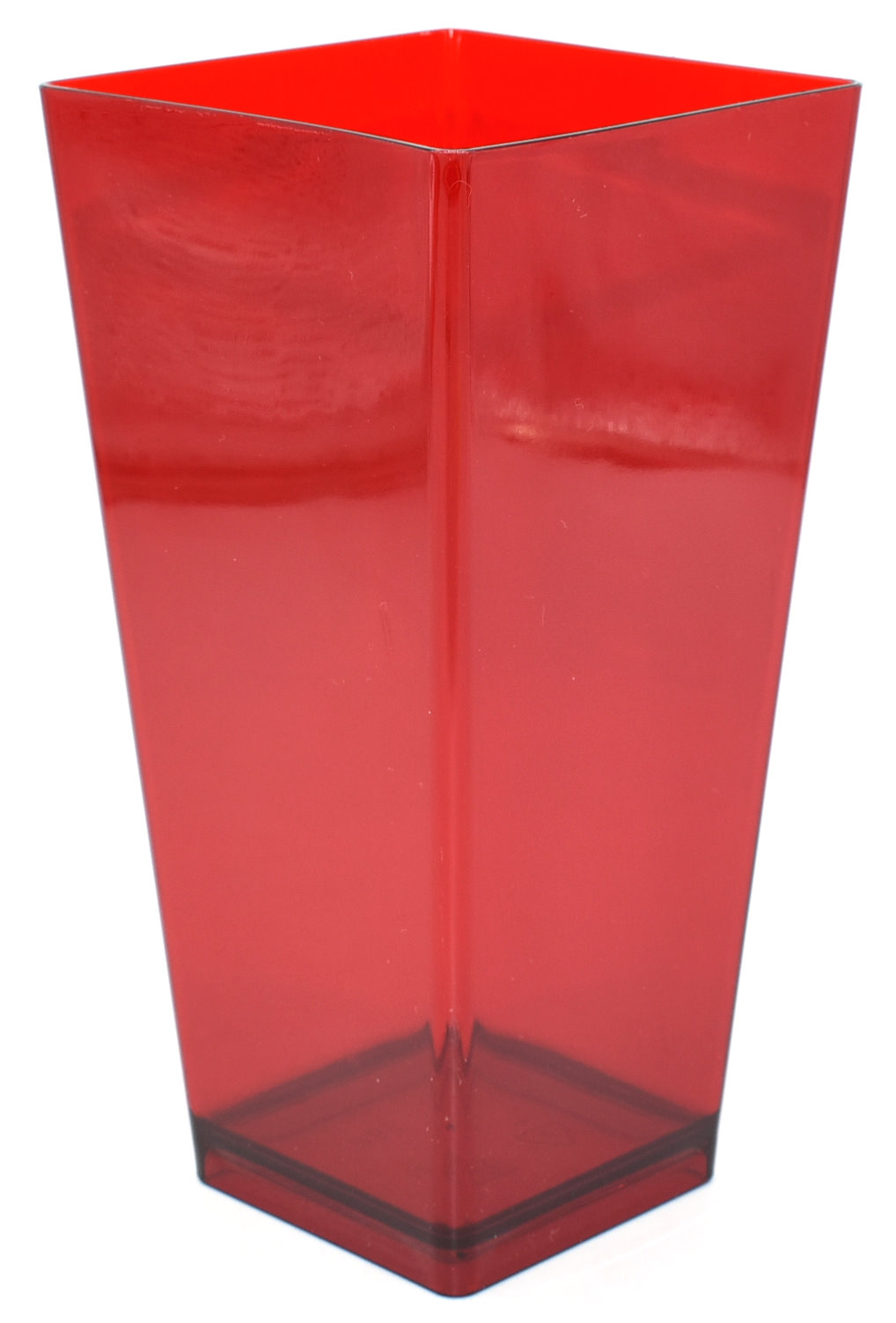 VASE, 9IN, SQUARE, TAPERED, RUBY,  PLASTIC