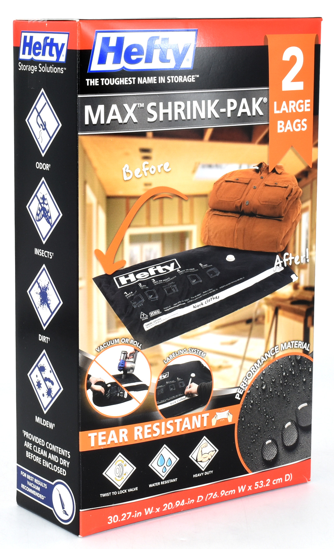 SHRINK PAK MAX 2PK LARGE BAGS HEFTY TEAR RESISTANT 30.2X20.9