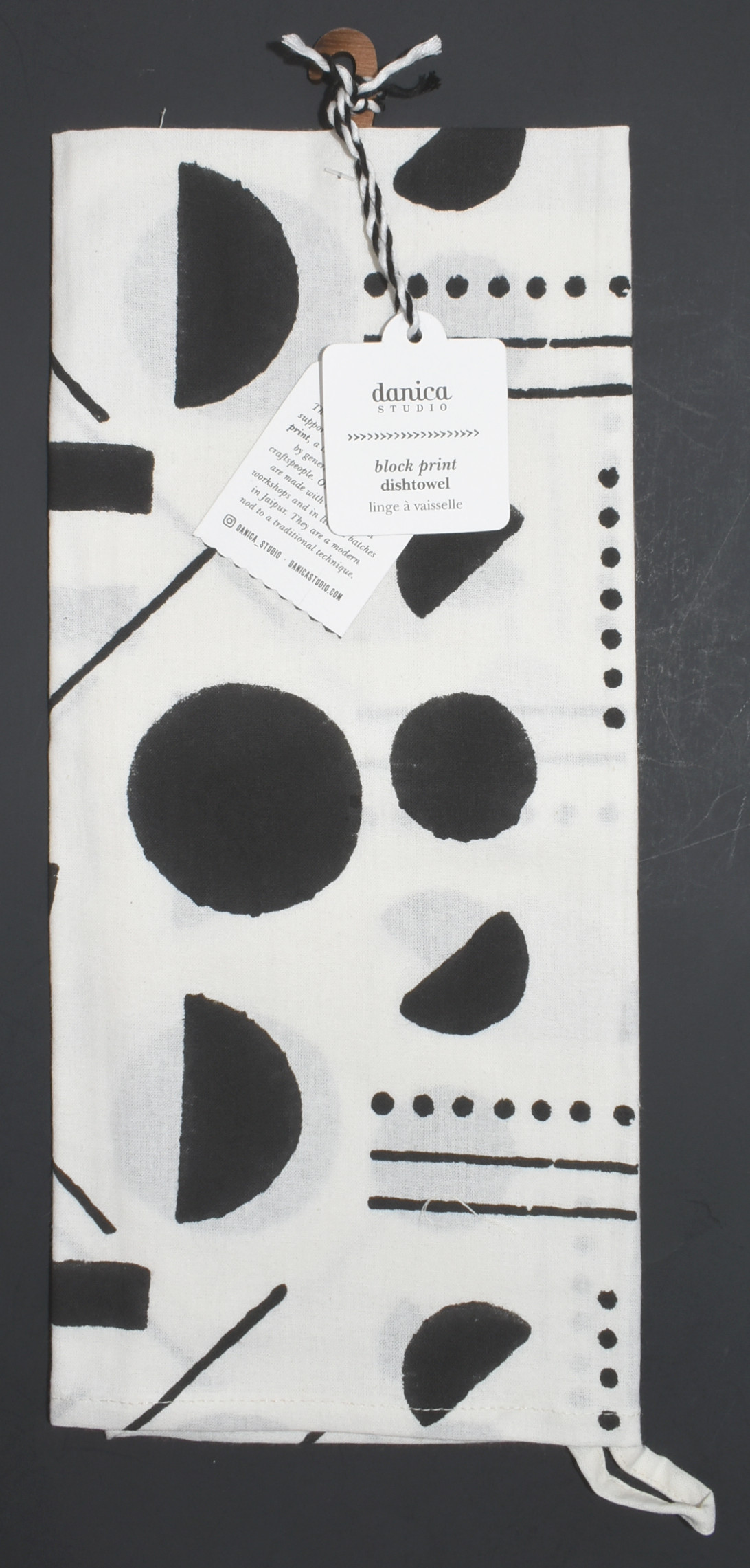 TEA TOWEL,  28X18,  BLOCK PRINT,  DOMINO