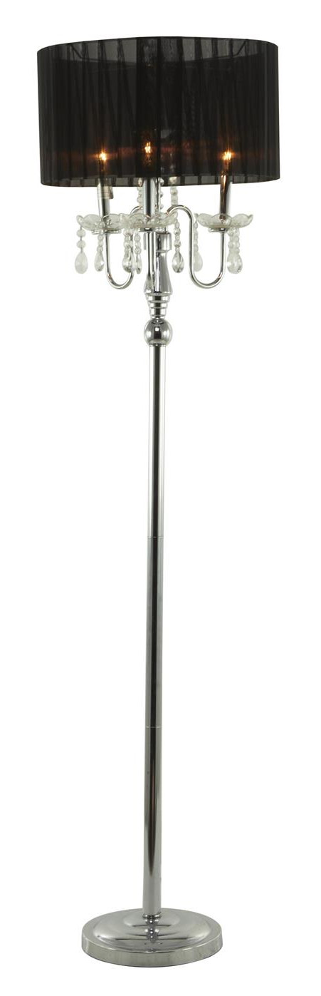 LAMP,  FLOOR,  63H,  METAL BASE,  CHANDELIER TOP,  BLACK SHADE