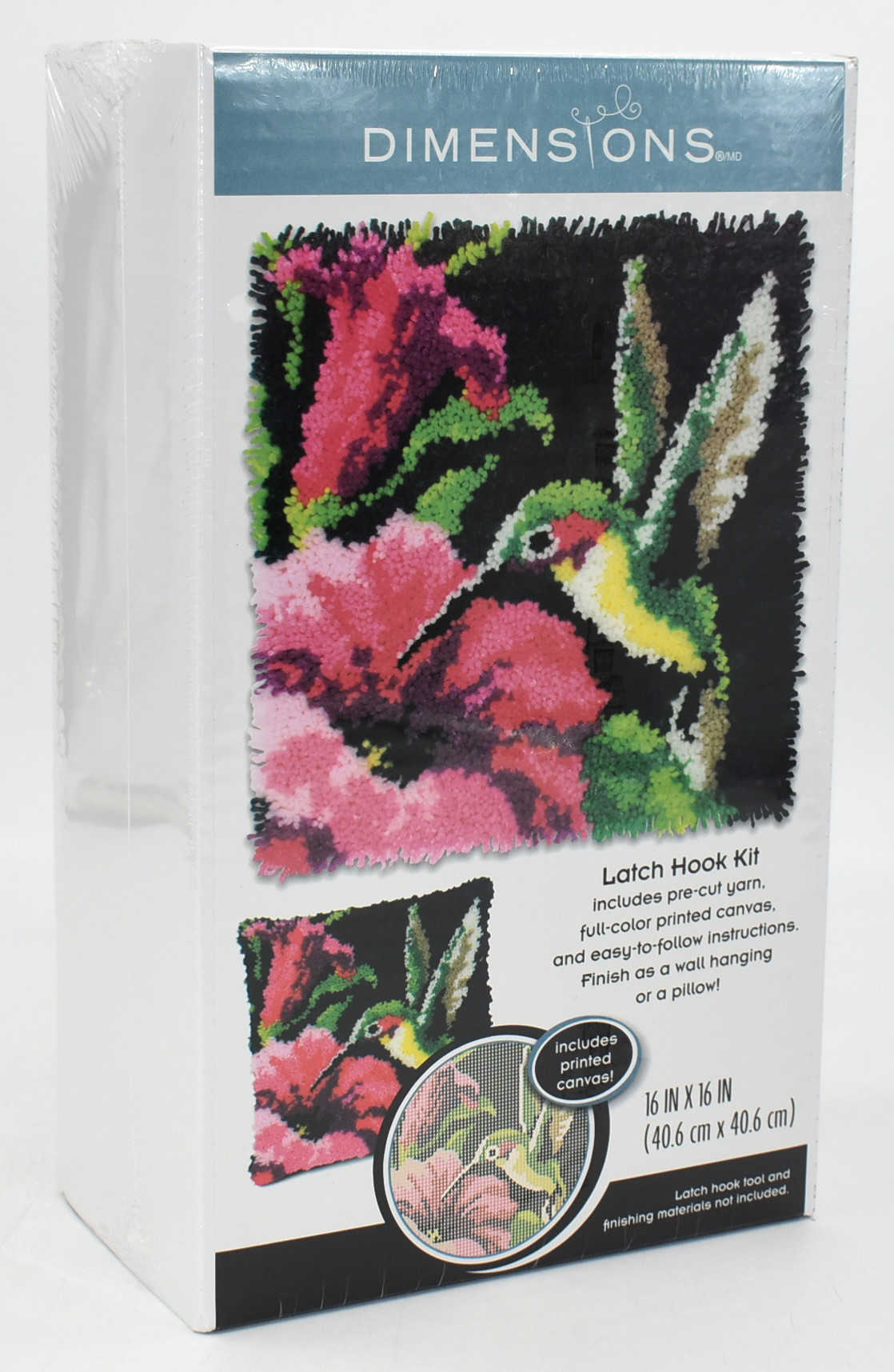 CRAFT KIT,  LATCH HOOK KIT,  16X16,  HUMMINGBIRD