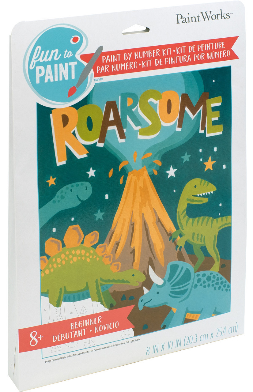 PAINT BY NUMBER KIT,  DOTS, 8X10 ROARSOME DINO,  LOTS OF DOTS