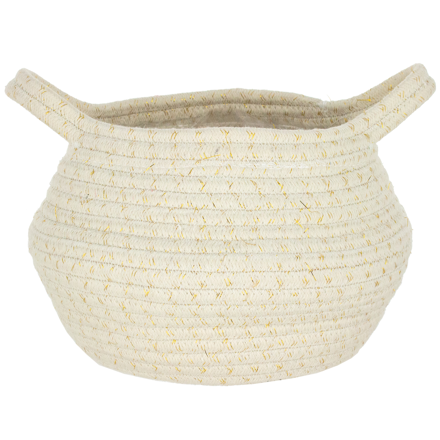 CABLE BASKET, 10IN, GOLD SHIMMER ROPE FABRIC W/LINER