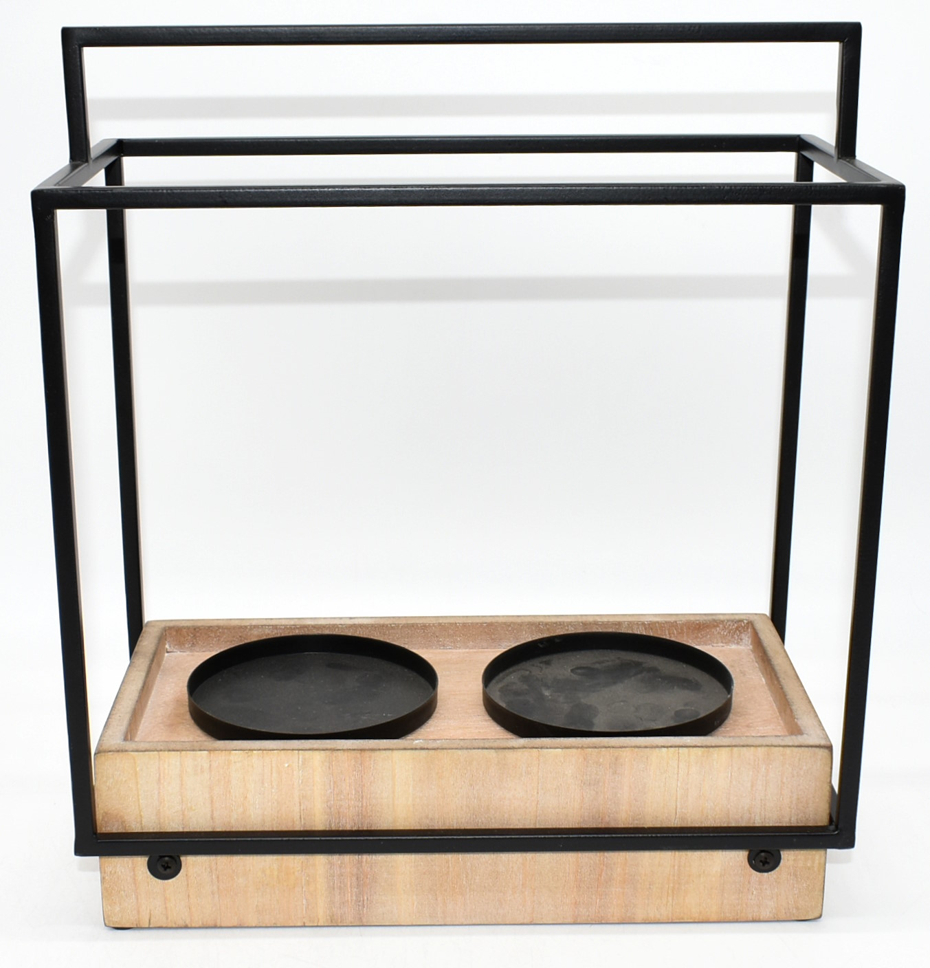 LANTERN,  DECORATIVE,  11X6X12,  BLACK FRAME,  WOOD BASE