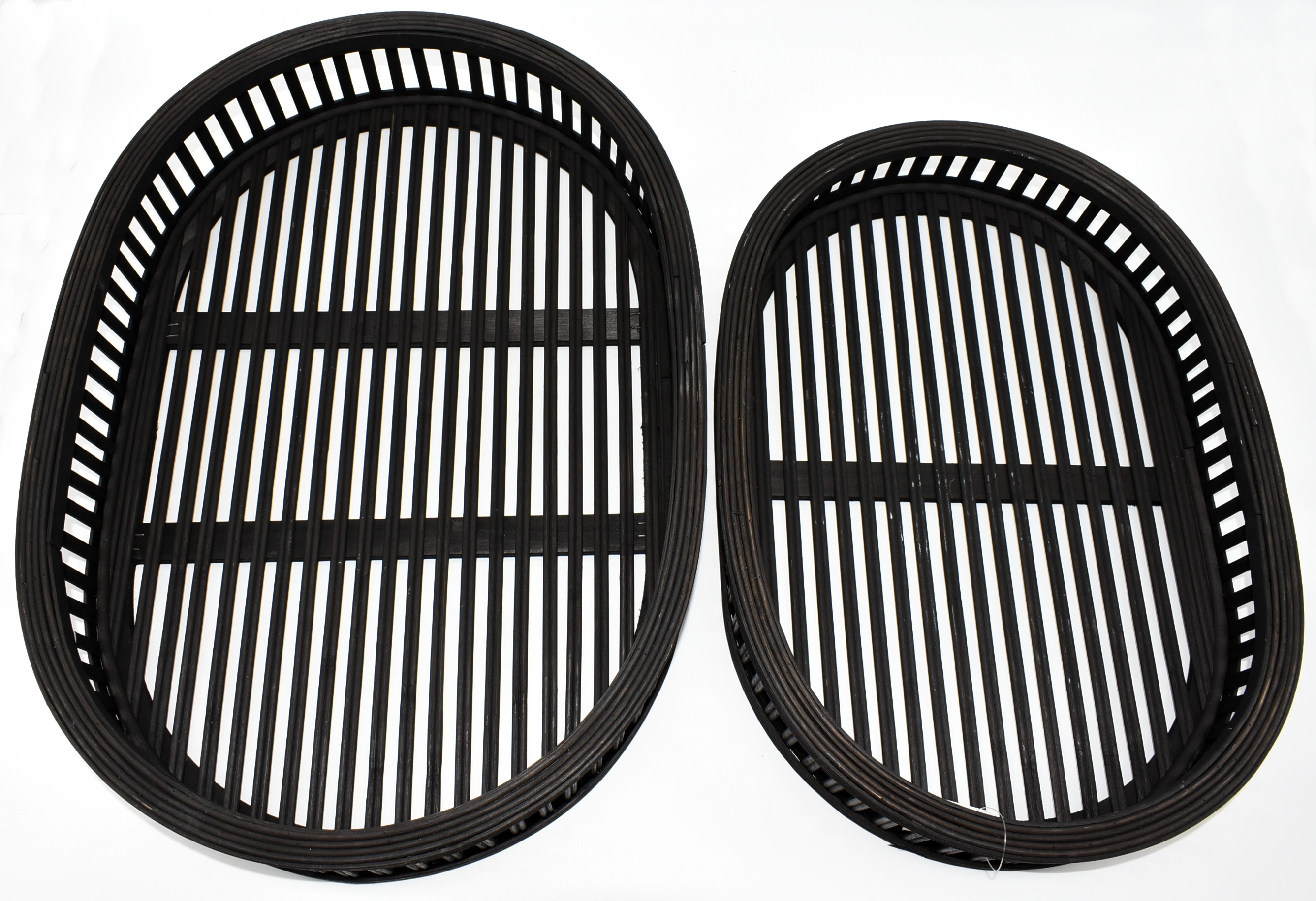 TRAY,  2 PC SET,  DECORATIVE,  BLACK, OVAL, S-19X13X3 L-22X15X4