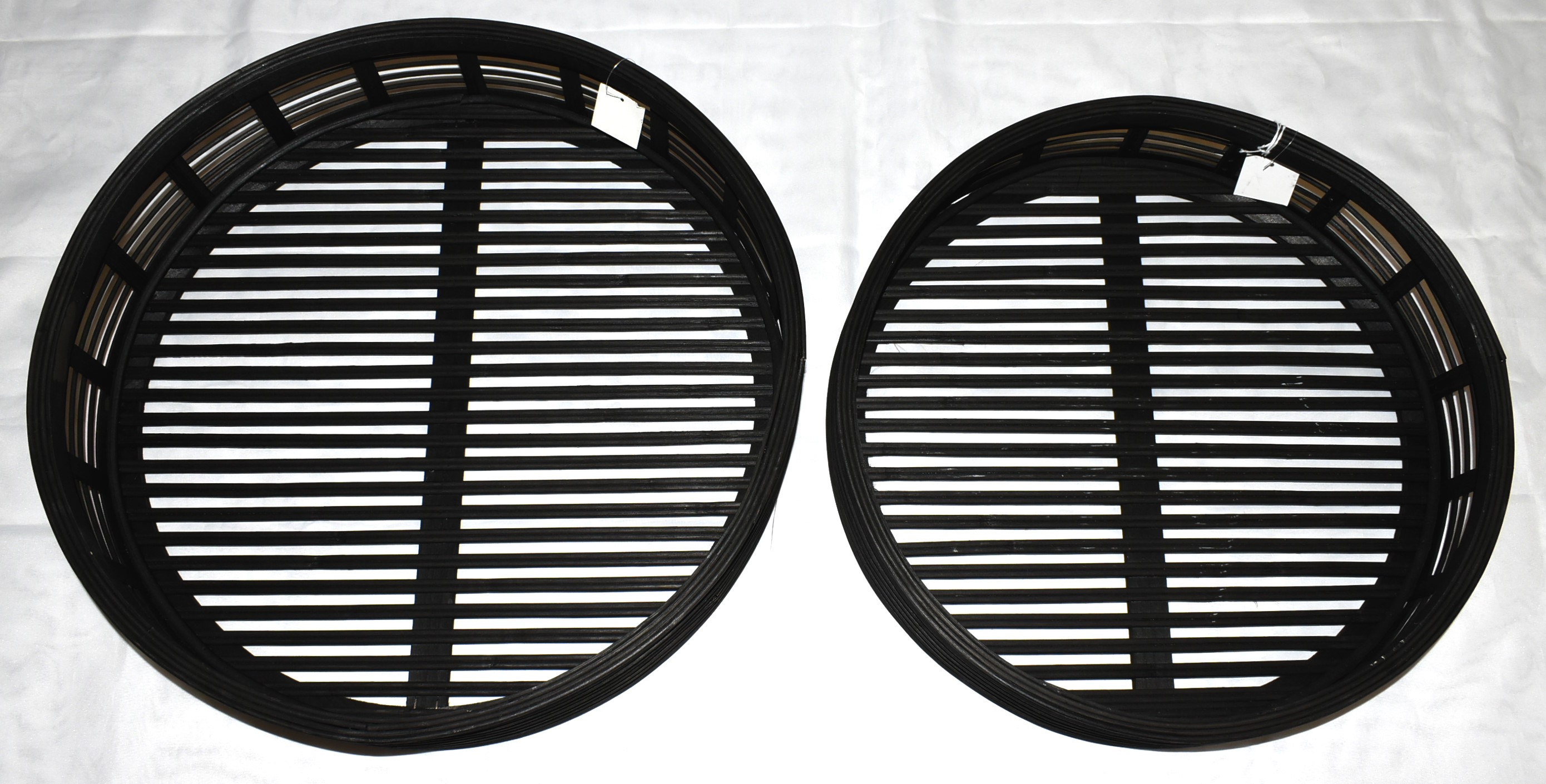 TRAY, 2 PC SET, DECORATIVE, BLACK ROUND,  S-17X17X4,  L-19X19X4