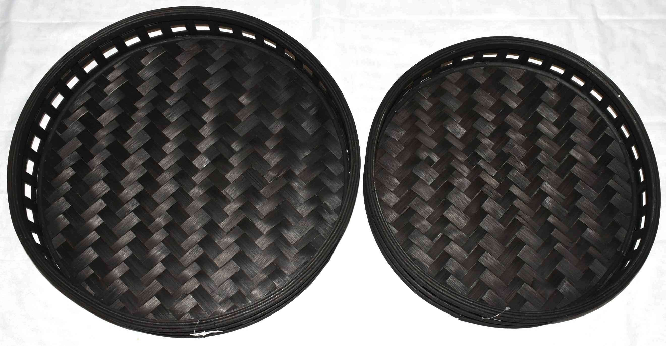 TRAY, 2 PC SET, DECORATIVE, BLACK ROUND,  S-17X17X4,  L-19X19X4