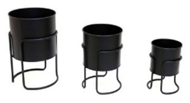 PLANTERS,  SET OF 3, ROUND, METAL BLACK,  S-7X10,  M-9X12,  L-10X15