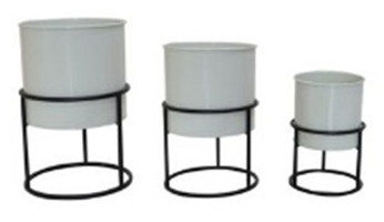 PLANTERS,  SET OF 3, ROUND, METAL GREY,  S-7X10,  M-9X12,  L-10X15