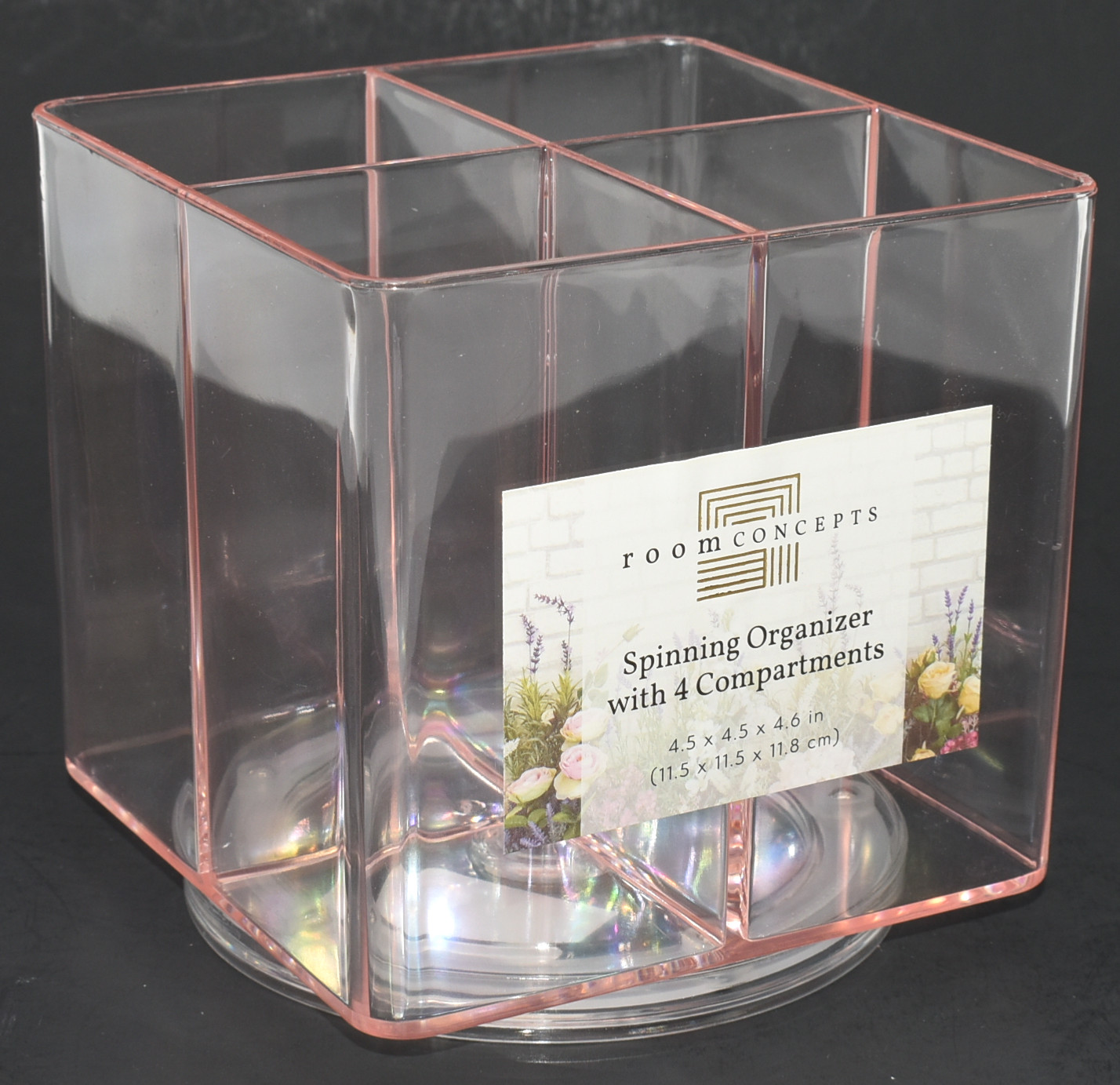 COSMETIC ORGANIZER,  CLEAR,  PLASTIC,  SPINNER,  ROSE GOLD