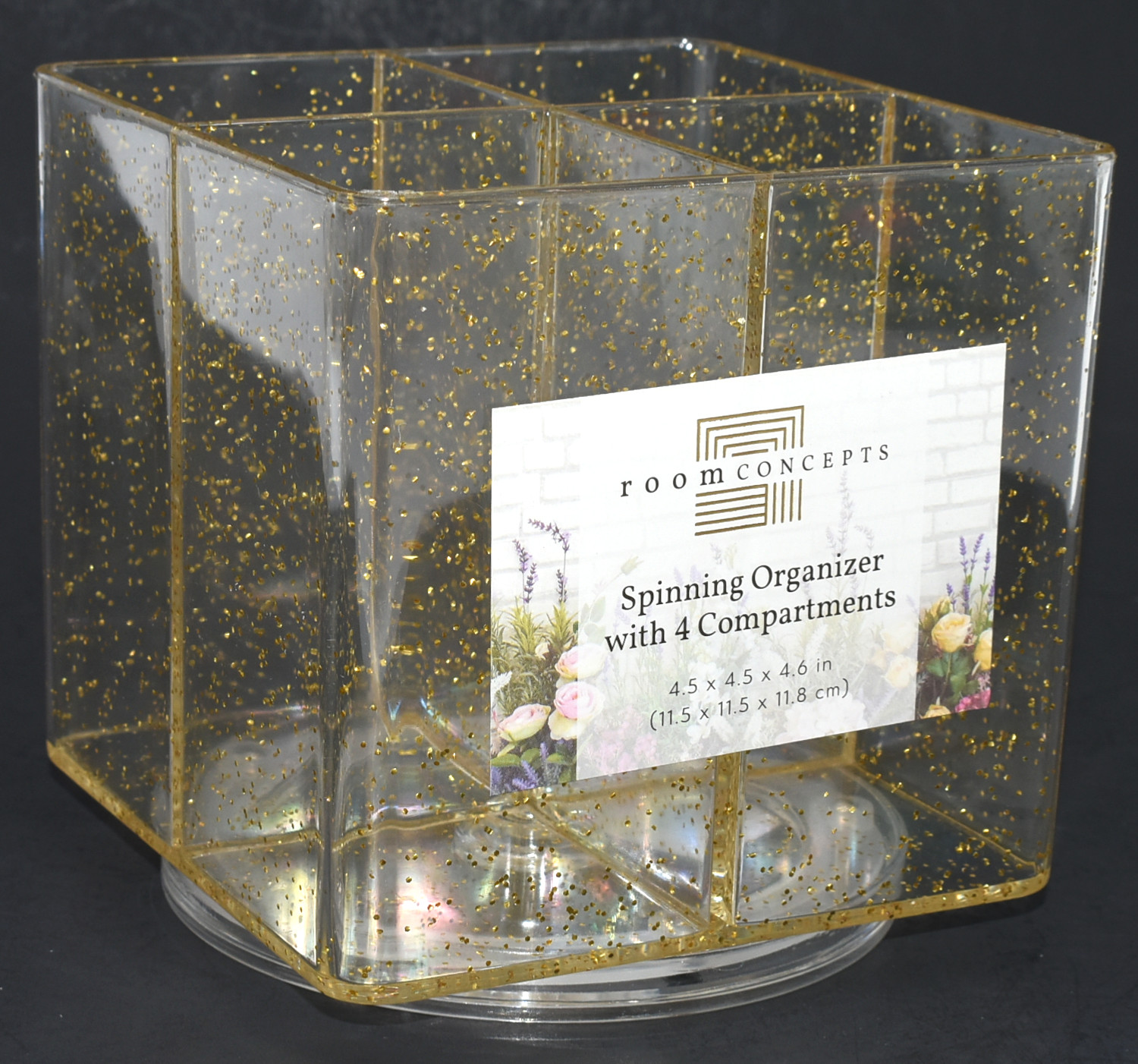 COSMETIC ORGANIZER,  CLEAR,  PLASTIC,  SPINNER,  GOLD