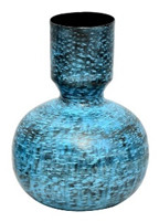 VASE,  7X7X9,  BLUE,  METAL,  FLUTED