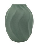 VASE,  8X8X10,  CERAMIC,  WAVES,  MATTE GREEN