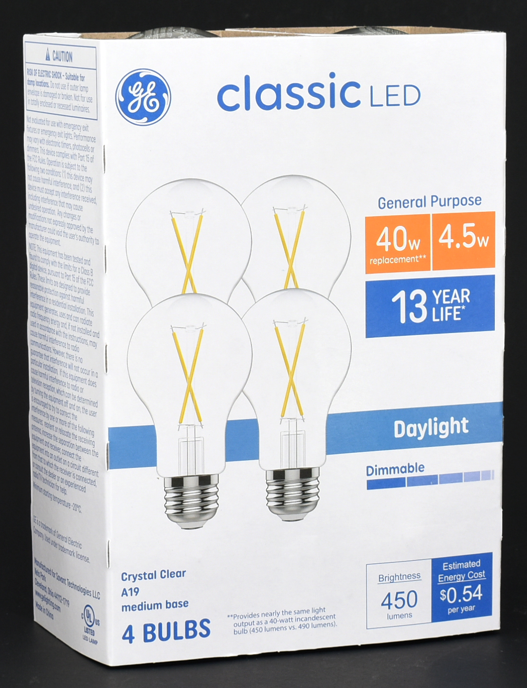 LIGHT BULB, LED, 4PK, 40W,  DAYLIGHT, CLEAR, A19, INDOOR